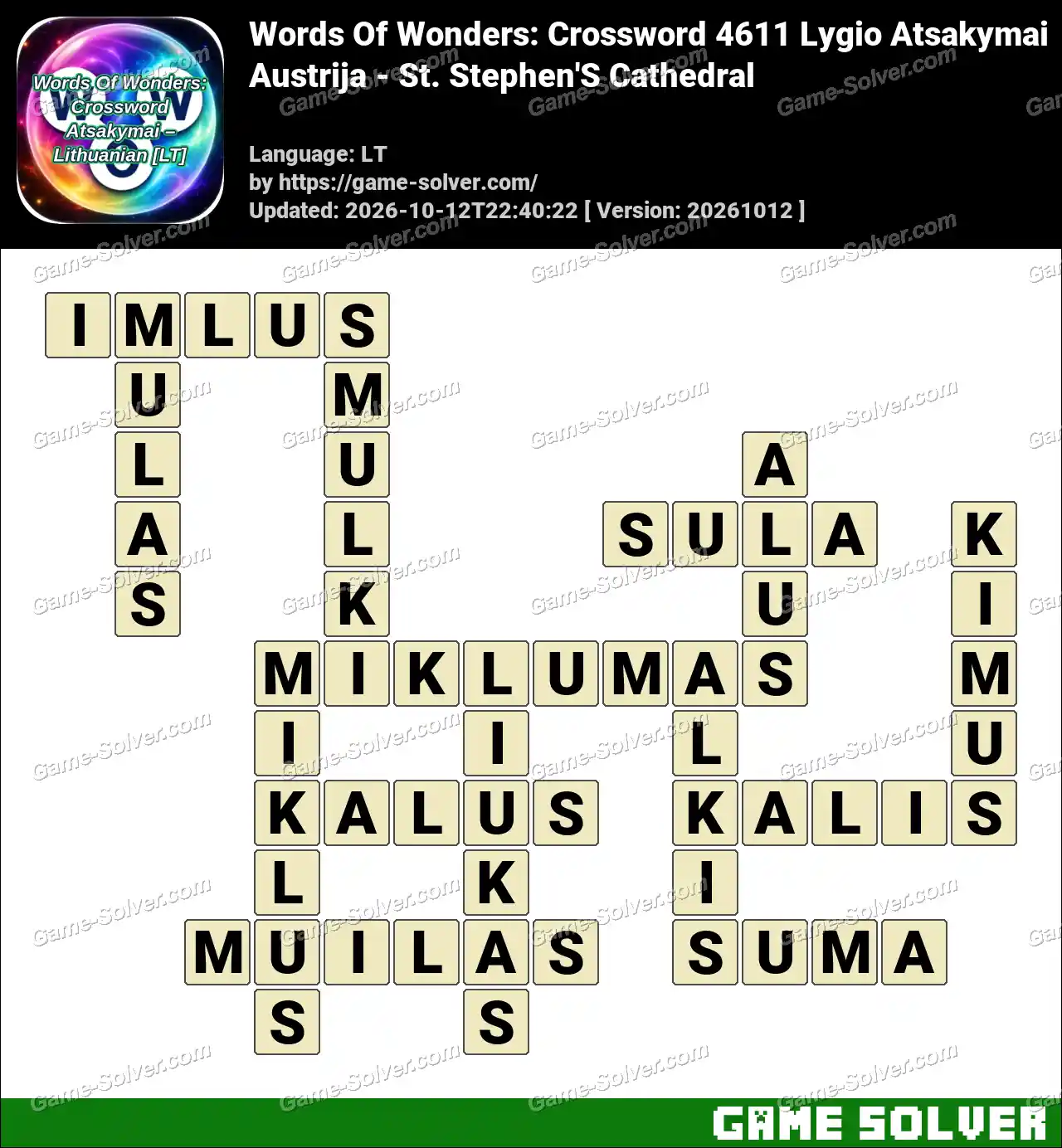 Words Of Wonders: Crossword 4611 Lygio Atsakymai – Austrija – St. Stephen’S Cathedral